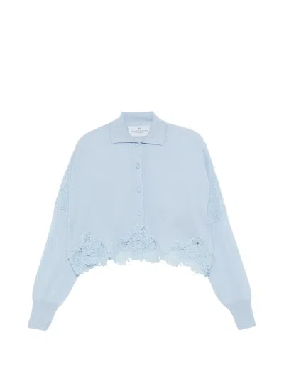 Ermanno Scervino Lace-trim Cardigan In Blue