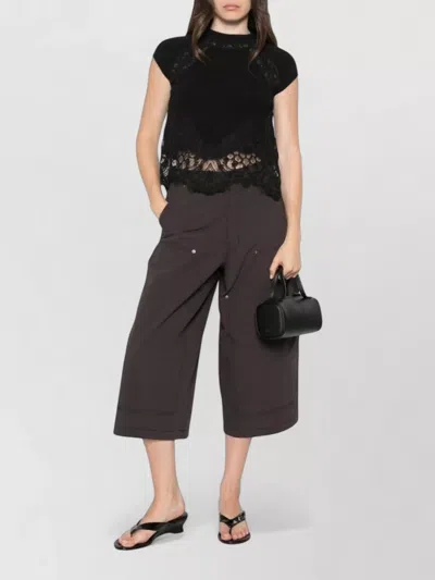 Ermanno Scervino Lace Trim Cashmere Knit Cropped Top In Black