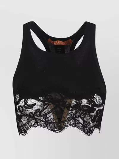 Ermanno Scervino Lace Trim Racerback Cropped Tank Top In Black
