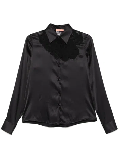 Ermanno Scervino Lace-trim Satin Shirt In Black