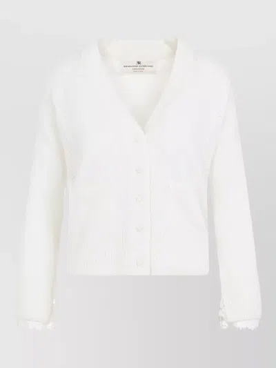 Ermanno Scervino Lace Trim V Neck Chunky Knit Cardigan In White