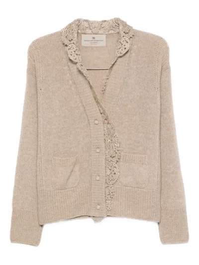 Ermanno Scervino Lace-trimmed Cardigan In Neutral