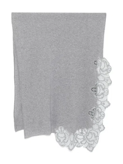 Ermanno Scervino Lace-trimmed Cashmere Scarf In Gray