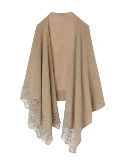Ermanno Scervino Lace-trimmed Cashmere Scarve In Neutral