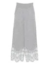 Ermanno Scervino Wide Leg Cashmere Trousers With Lace Trim In Gray