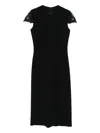 Ermanno Scervino Fitted Midi Dress With Lace Cap Sleeves In Black