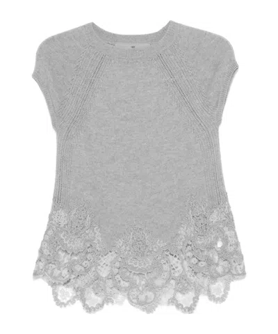 ERMANNO SCERVINO LACE-TRIMMED KNIT TOP