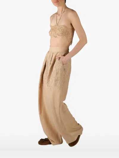Ermanno Scervino Lace-trimmed Linen Top In Neutral