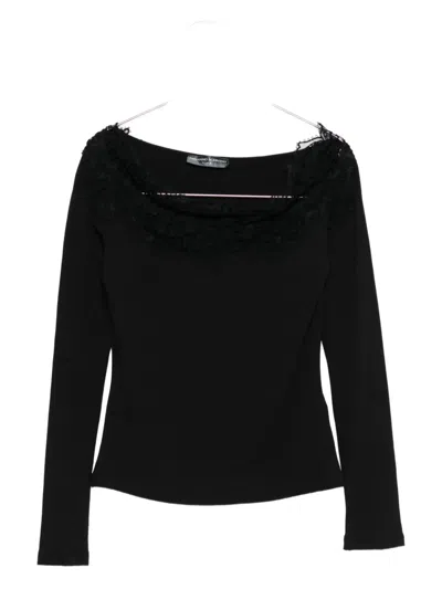 Ermanno Scervino Lace-trimmed Long-sleeve Top In Black