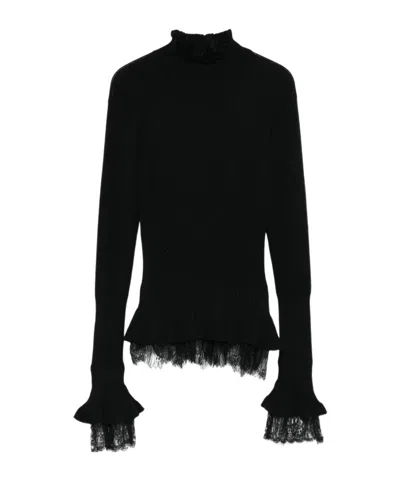 ERMANNO SCERVINO LACE-TRIMMED RUFFLED SWEATER