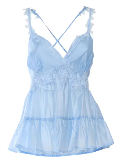 Ermanno Scervino Lace-trimmed Ruffled Top In Blue