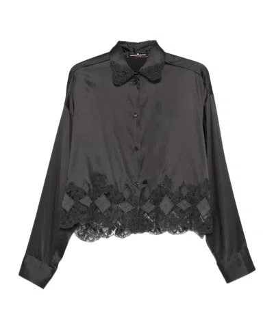 ERMANNO SCERVINO LACE-TRIMMED SATIN SHIRT