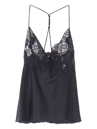 Ermanno Scervino Lace-trimmed Satin Top In Black