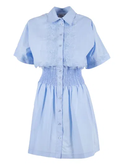 Ermanno Scervino Lace-trimmed Smocked Mini Dress In Blue
