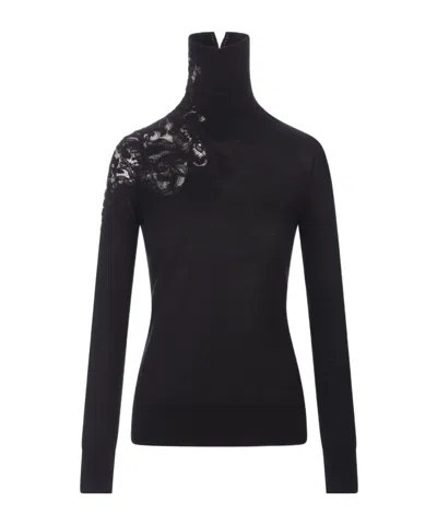Ermanno Scervino Lace Turtleneck Sweater In Black