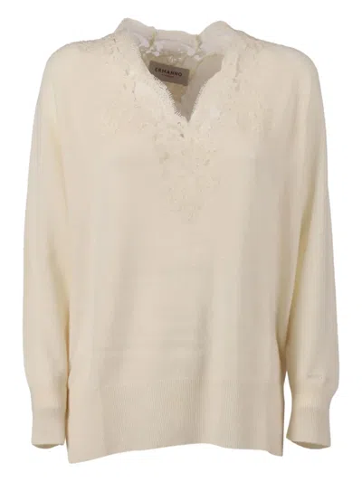 Ermanno Scervino Lace V-neck Sweater In Neutral