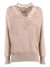 Ermanno Scervino Lace V-neck Sweater In Pink