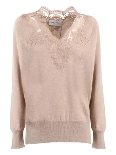 ERMANNO SCERVINO LACE V-NECK SWEATER