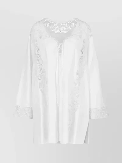 Ermanno Scervino Lace V-neckline Sheer Tie Front Dress In White