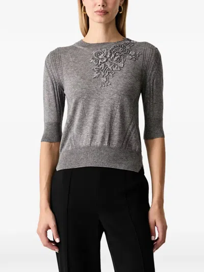 Ermanno Scervino Lace-appliqué Pointelle-knit Sweater In Gray