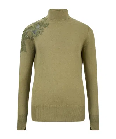 Ermanno Scervino Lace-appliqué Roll-neck Sweater In Green
