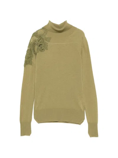 Ermanno Scervino Lace-appliqué Roll-neck Sweater In Green