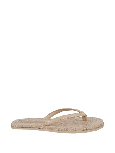 Ermanno Scervino Lace-covered Patent-leather Flip-flops In Brown