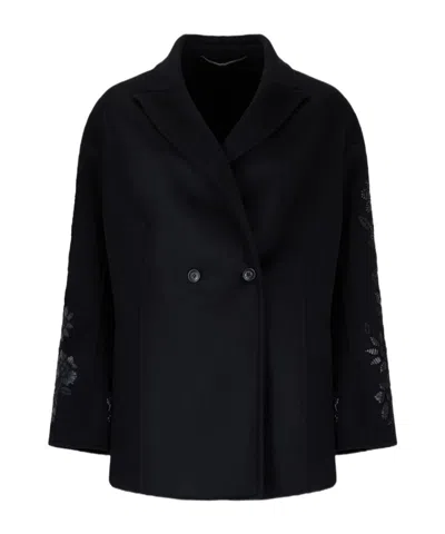 Ermanno Scervino Laced Double Breasted Coat In Black
