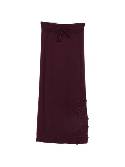 Ermanno Scervino Lace-embellished Drawstring Midi Skirt In Brown