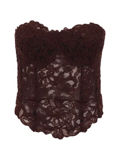 Ermanno Scervino Lace-embroidered Strapless Corset Top In Burgundy