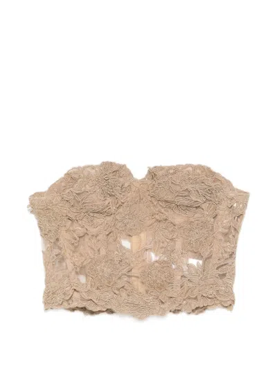 Ermanno Scervino Lace-embroidered Strapless Top In Neutral
