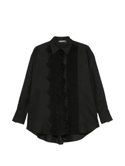 Ermanno Scervino Lace-embroidery Linen Shirt In Black