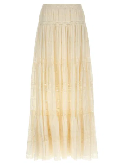 Ermanno Scervino Lace-insert Cotton Skirt In Neutral