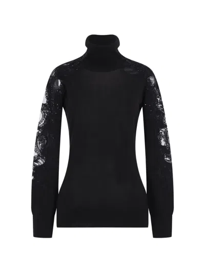 Ermanno Scervino Lace-insert Rhinestone-embellished Sweater In Black