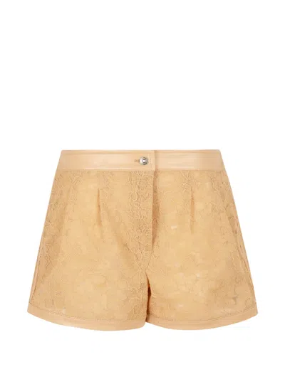 Ermanno Scervino Lace-overlay Leather-trim Shorts In Gold