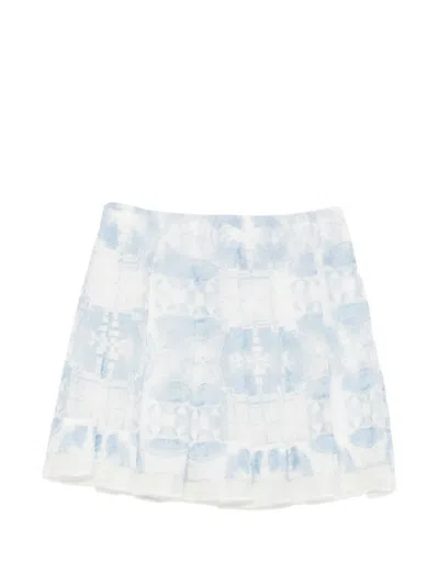 Ermanno Scervino Lace-overlay Pleated Mini Skirt In Blue