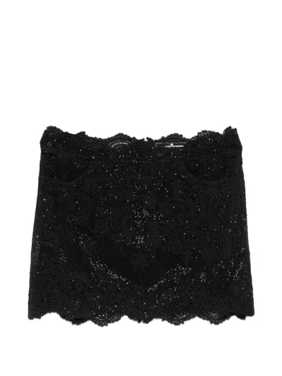 Ermanno Scervino Lace-overlay Sequin-embellished Mini Skirt In Black