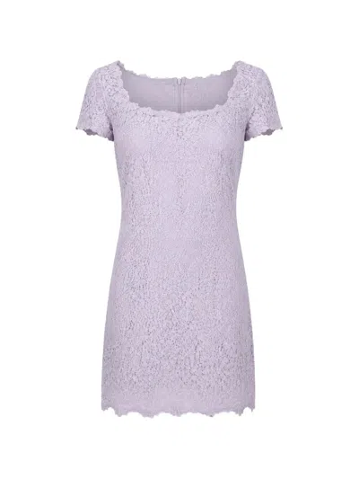 Ermanno Scervino Lace-overlay Short-sleeve Mini Dress In Purple
