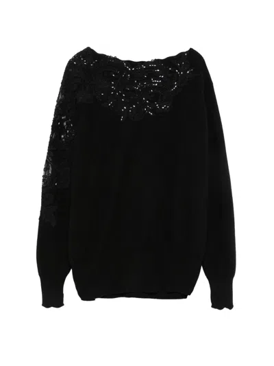 Ermanno Scervino Lace-panel Cashmere Sweater In Black