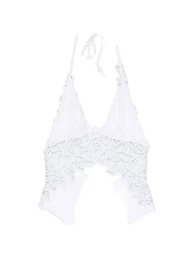 Ermanno Scervino Lace-panel Halterneck Swimsuit In White