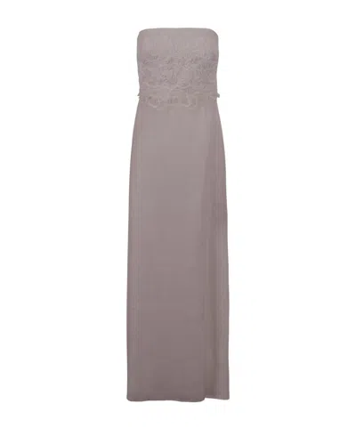 Ermanno Scervino Lace-panel Strapless Maxi Dress In Gray
