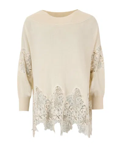 Ermanno Scervino Lace-panel Sweater In Neutral
