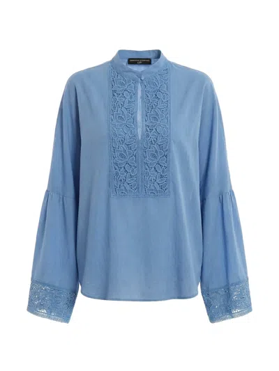 Ermanno Scervino Lace-panelled Bell-sleeve Blouse In Blue