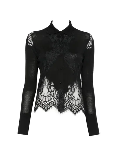 Ermanno Scervino Lace-panelled Button-up Cardigan In Black
