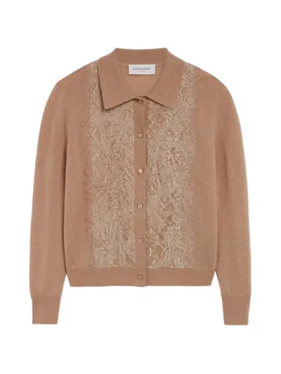 Ermanno Scervino Lace-panelled Cardigan In Brown
