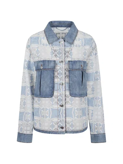 Ermanno Scervino Lace-panelled Denim Jacket In Multi