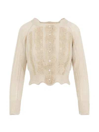 Ermanno Scervino Cropped Lace Knit Raglan Cardigan Top In Neutral