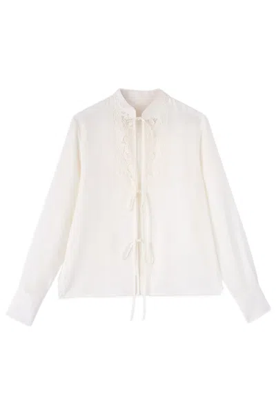 Ermanno Scervino Lace-panelled Tie-fastening Blouse In Gray