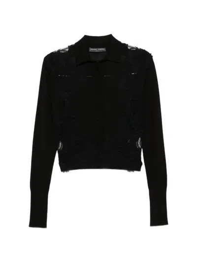 Ermanno Scervino Lace-panelled Wool Cardigan In Black