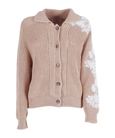 Ermanno Scervino Lace-patch Chunky-knit Cardigan In Neutral